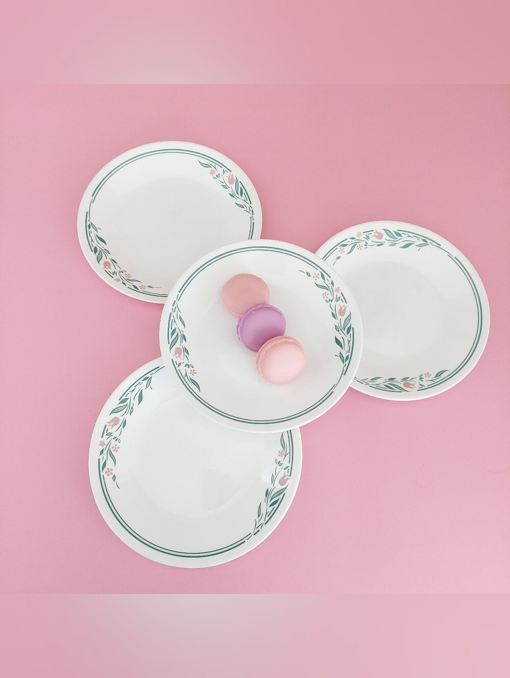 Vintage Corelle Rosemarie 6.75" Plates Set of 4 Pink Tulip